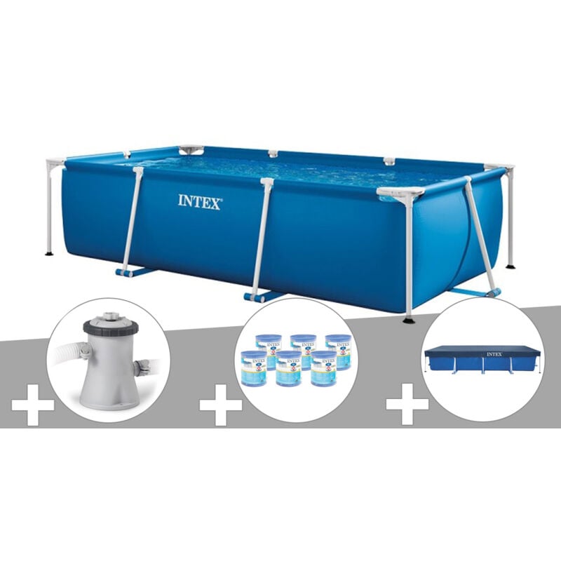 Intex - Kit piscine tubulaire rectangulaire 3,00 x 2,00 x 0,75 m + Filtration à cartouche + 6 cartouches de filtration + Bâche de protection