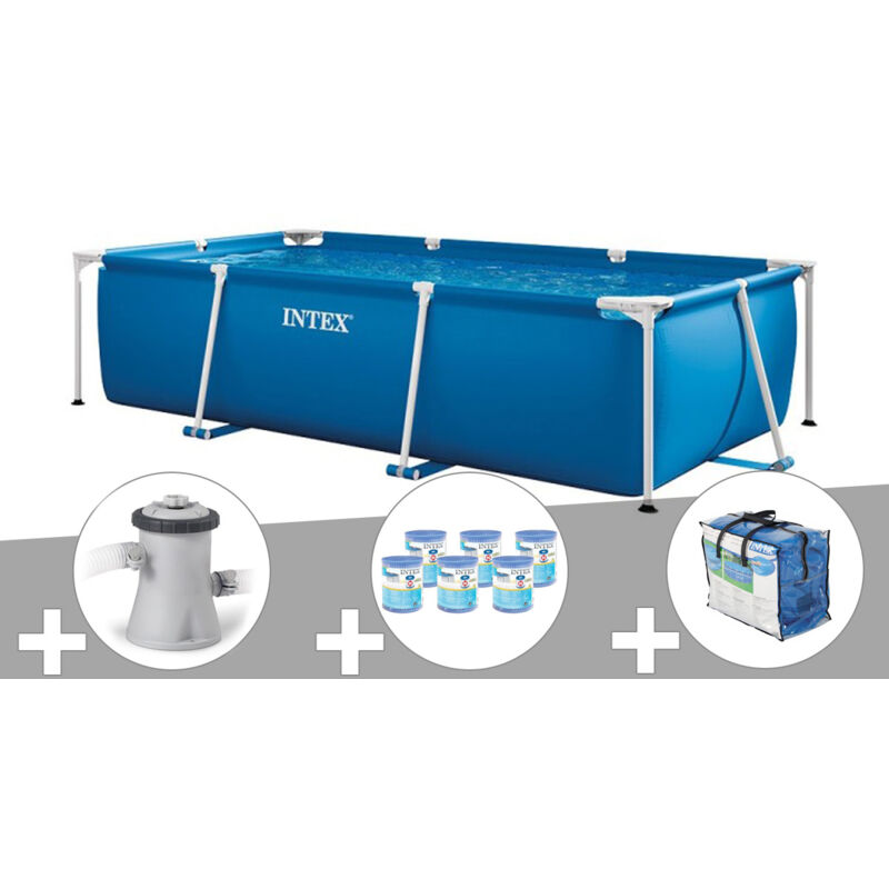 Intex - Kit piscine tubulaire rectangulaire 3,00 x 2,00 x 0,75 m + Filtration à cartouche + 6 cartouches de filtration + Bâche à bulles