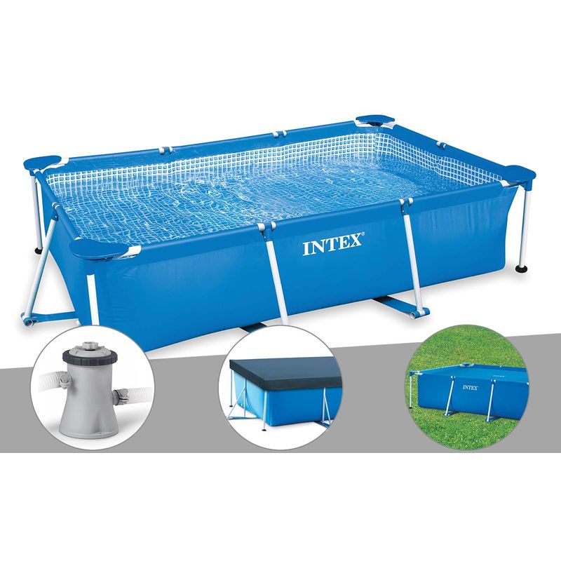 Intex - Kit piscine tubulaire rectangulaire 3,00 x 2,00 x 0,75 m + Filtration à cartouche + Bâche de protection + Bâche à bulles