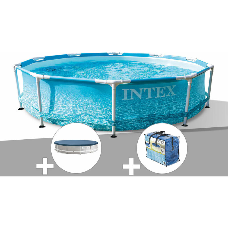 Intex - Kit piscine tubulaire Metal Frame Ocean ronde 3,05 x 0,76 m + Bâche de protection + Bâche à bulles