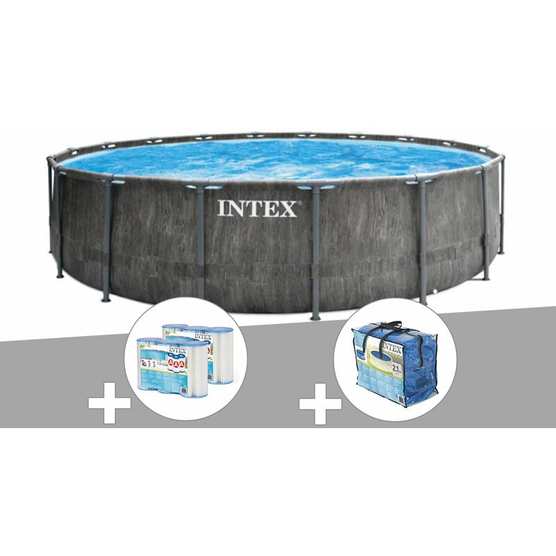 Kit piscine tubulaire Intex Baltik ronde 4,57 x 1,22 m + Bâche à bulles + 6 cartouches de filtration