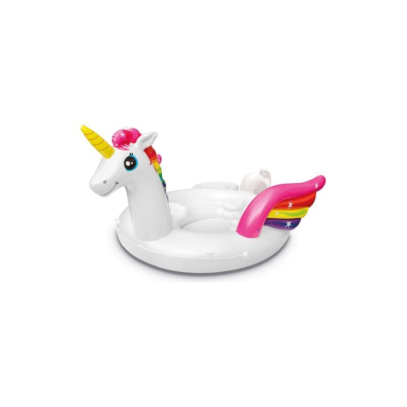 Intex - 57266 Ile flottante gonflable Unicorn Party 503x335x173 cm en vinyle multicouche avec sie'ges et patch de re'paration
