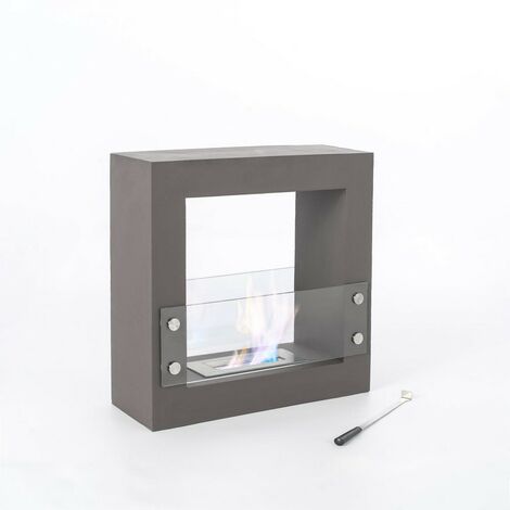 Piso de diseño biochimenea de bioetanol en gris cromo 60 x 24 xh 60 cm