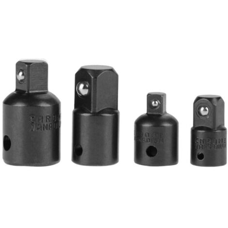 Pissente 4PCS Chrome Vanadium Steel Socket Adapter Reducers, 1/2" 3/8" 1/4" Adapter Wrench with Ball Spring Trigger for Secure Socket Connection (BLACK)