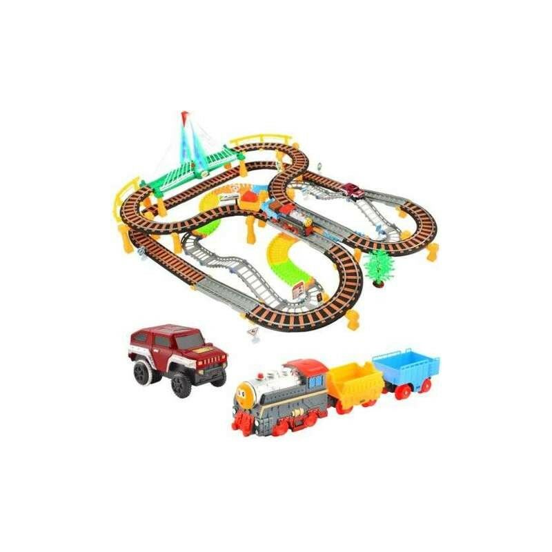 piste de course ferroviaire 2in1 XXL Big Huge pour un enfant jouet cadeau train Choo-choo Automobile voiture Set Kit 192 élément