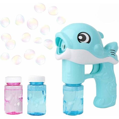 Pistola a bolle per bambini, creatore automatico di bolle di sapone, pistola a bolle estiva, soffiatore di bolle per bambini, per feste di compleanno, Halloween, matrimoni (blu，2 bottiglie di acqua fr