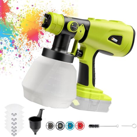 Pistola a spruzzo per vernice senza fili compatibile con batteria Ryobi da 18 V, pistola a spruzzo elettrica con 4 ugelli, 3 modalità di verniciatura e serbatoio rimovibile da 1000 ml