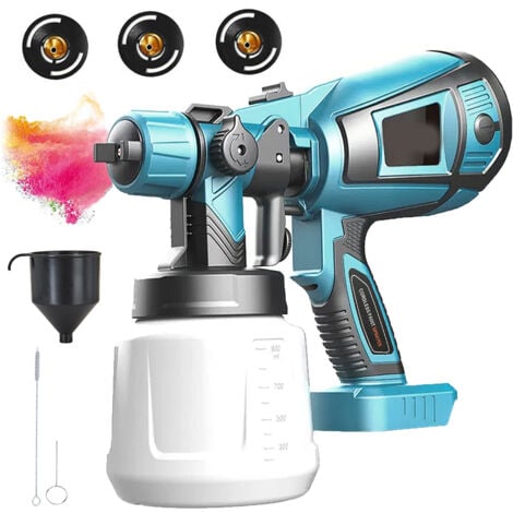 MAWIRON Pistola a spruzzo, pistola a spruzzo ad alta pressione cordless 1000ml, pistola a spruzzo ad aria nuda (senza batteria, compatibile con la batteria Makita 18V)