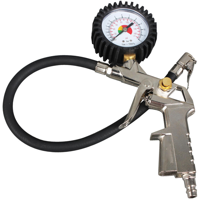 Image of Pistola accessorio compressore per gonfiaggio pneumatici con manometro gomme