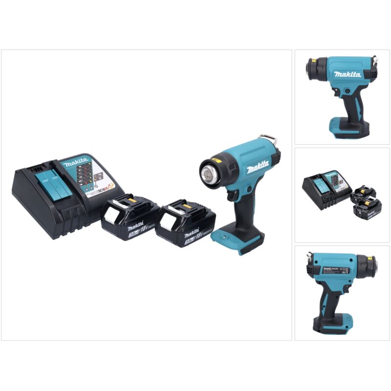 Pistola ad aria calda a batteria Makita dhg 180 rf 550 °c 18V + 2 batterie da 3,0Ah + caricabatterie