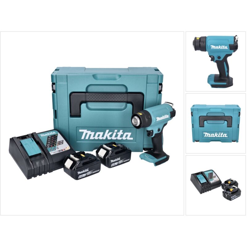 Makita - Pistola ad aria calda a batteria dhg 180 rgj 550°C 18V + 2 batterie da 6,0Ah + caricatore + valigetta Makpac