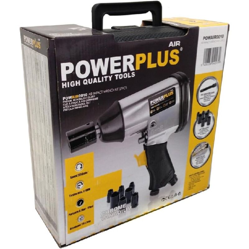 Image of Power Plus avvitatore ad aria in valigetta 1/2' reversibile con 10 bussole cromo-vanadio accessori d'uso bar 6,2