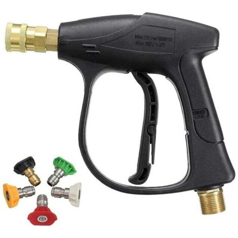 Pistola corta con attacco diretto da 1/4 + ugello a 5 colori Pistola ad acqua per lavaggio ad alta pressione Pistola ad acqua per lavaggio auto con anima in rame puro