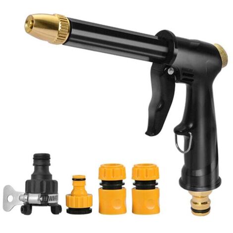 Pistola de agua de alta presión KZQ con boquilla de alta presión, para regar plantas, limpiar y lavar coches. Incluye pistola de agua larga y 4 conectores. No incluye manguera.