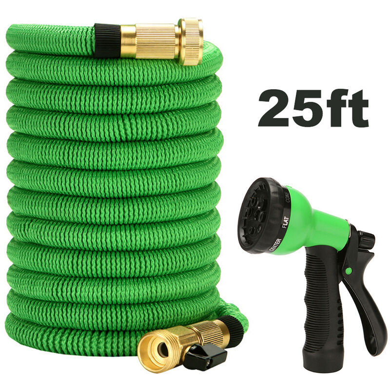 

Pistola de agua pulverizadora para jardin de coche con manguera extensible con boquilla de 6 funciones Manguera de agua flexible duradera,Verde, 25