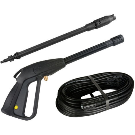 Pistola de hidrolavadora de nailon M22x1,5, eje de 15 mm con manguera adicional, boquilla ajustable, longitud de manguera de 5 m