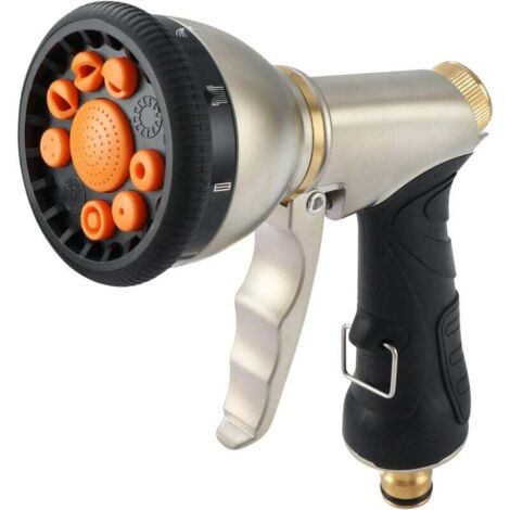 Pistola de jardinería de metal, pistola de agua de alta presión, 9 patrones ajustables para regar plantas, lavar autos y bañar mascotas - 1 pieza