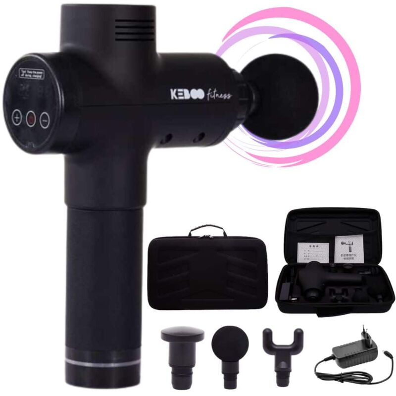 

Pistola de Masaje Muscular 99 Velocidades y 6 Cabezales Keboo Serie 300 Pantalla LCD