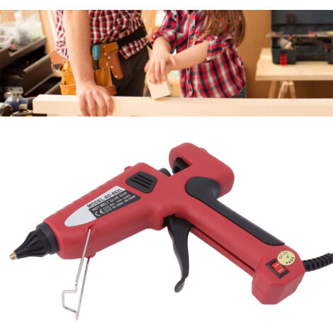 Pistola de pegamento termofusible roja ajustable de 60W/100W con punta de cobre para proyectos creativos de bricolaje.