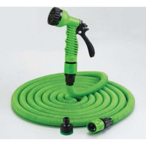 Pistola de riego extensible de 15 m con 7 funciones: manguera flexible y retráctil para jardinería, césped, plantas y flores.
