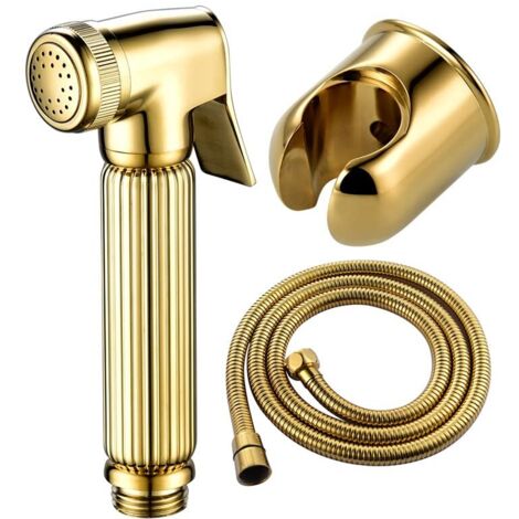 Pistola di spinta per lavatrice femmina in bronzo placcato oro, piccolo ugello per doccia, pistola per WC, set di accessori per valvola angolare, ugello tipo C + tubo flessibile + sedile + valvola ang
