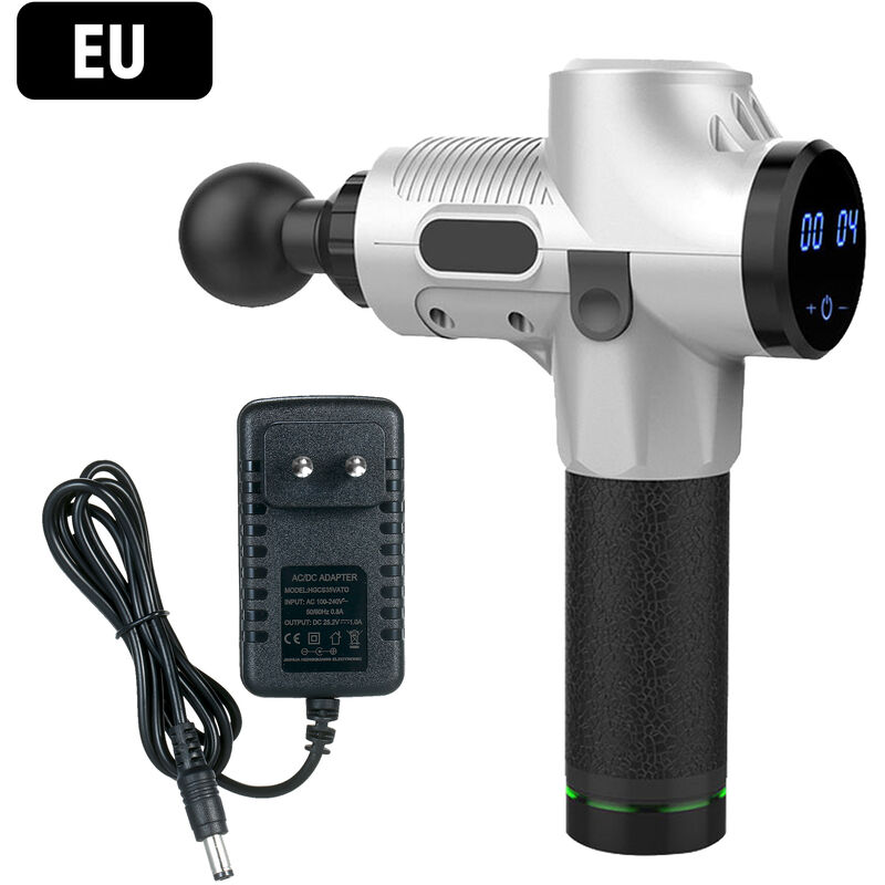 

Pistola electrica para fascia, masajeador muscular, con 6 cabezales de masaje desmontables, enchufe de la UE