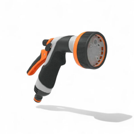 Pistola multi getto con 8 getti selezionabili e leva per regolazione e blocco acqua
