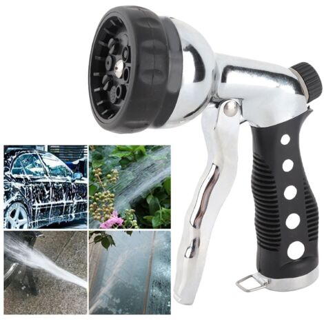 Pistola multifuncional de alta presión, aleación de zinc negro, TPR, 168 mm ajustable, alta presión, para lavado de coches y jardines, 3/4".
