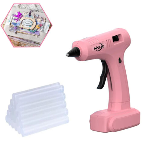 Pistola per colla a caldo con stick di colla, 10/12W, 4000 mAh, strumento per riparazioni, adatto per legno, metallo e ceramica (Rosa)