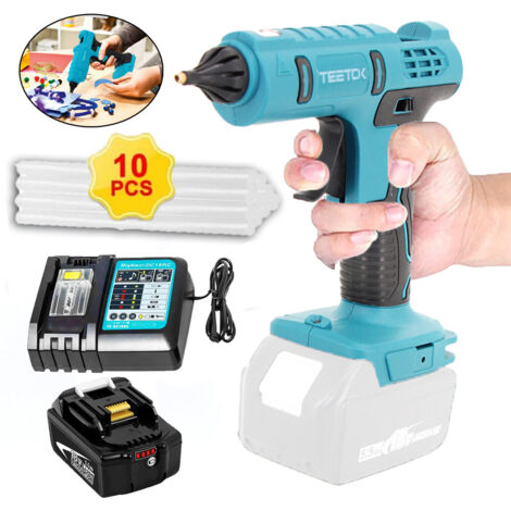 Pistola per colla, pistola per colla a batteria + 10 bastoncini di colla da 11 mm per riparazioni fai da te + 1 batteria da 5,5 A + caricabatterie DC18RC,Compatibile con la batteria Makita