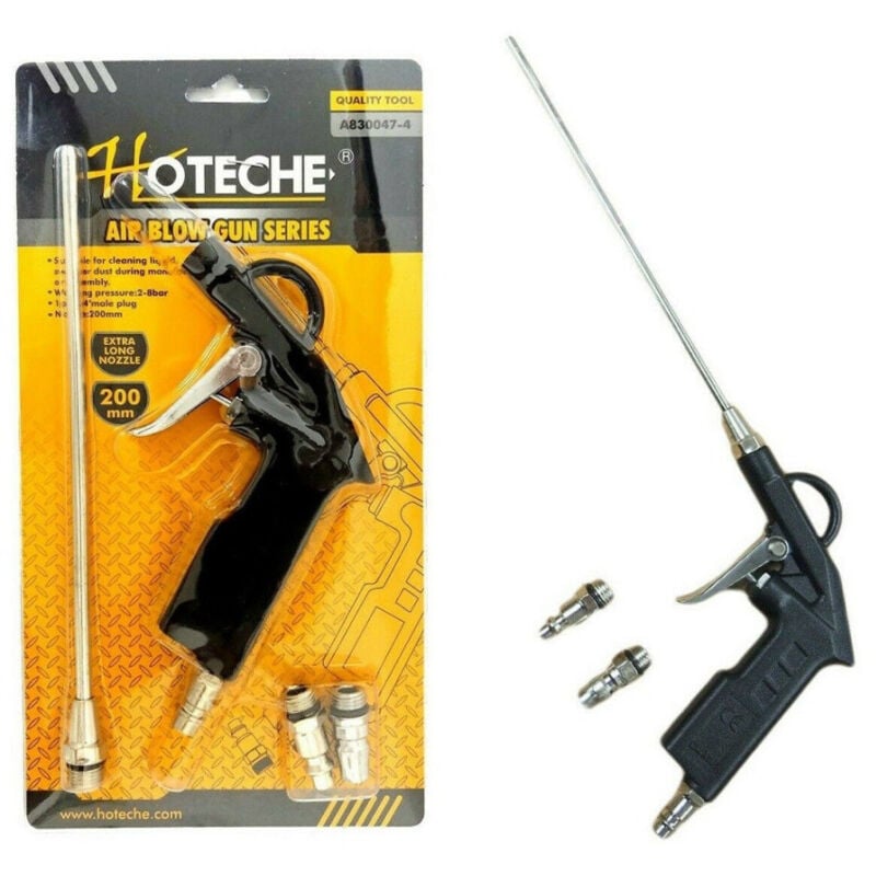 Trade Shop Traesio - Pistola Per Compressore Soffiaggio Aria Con Accessori Beccuccio Lungo 200mm -