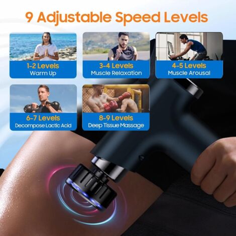 Pistola per massaggio con terapia caldo e freddo, pistola per massaggio con ampiezza di 13 mm, batteria da 4000 mAh, massaggiatore muscolare elettrico, ultra silenzioso per alleviare il dolore, nero