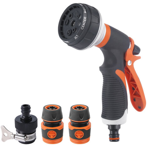 Pistola pulverizadora con gatillo ajustable y 8 boquillas, conexión rápida de 1/2", para lavado de jardines y coches.