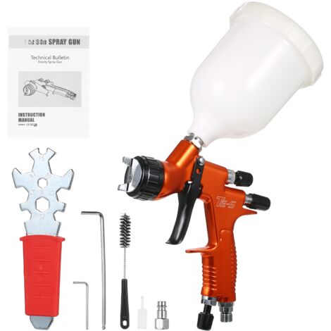 Pistola pulverizadora neumática alta presión gravedad naranja, boquilla 1.3mm atomización fina, 600ml, para carrocería muebles y automóviles