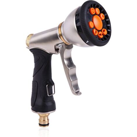 Pistola rociadora de manguera de jardín con boquilla ajustable, pistola de agua metálica de alta presión de 9 posiciones, rociador portátil