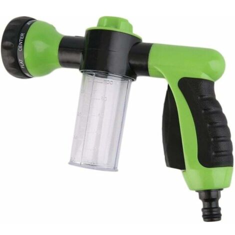Pistola rociadora de manguera de jardín ZVD con depósito para jabón o fertilizante - Lavado a presión - Accesorio de riego - 8 modos de riego - Rociador de manguera de jardín con dispensador