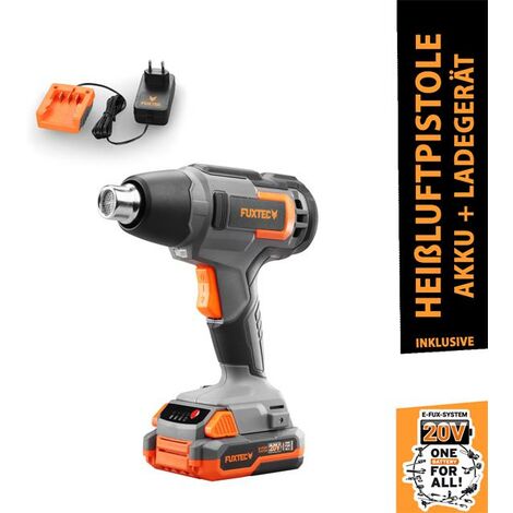 Pistola térmica a batería FUXTEC FX-E1HLP20 20V - con batería de 2.0 Ah y cargador de 1A, hasta 550°C