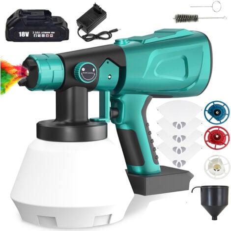 Pistole di pittura, 1000 ml di vernice vernice per vernice vernice per vernice con filtri di vernice 4, 4 ugelli, batteria 1x 3.0A + caricabatterie, compatibile con la batteria Makita