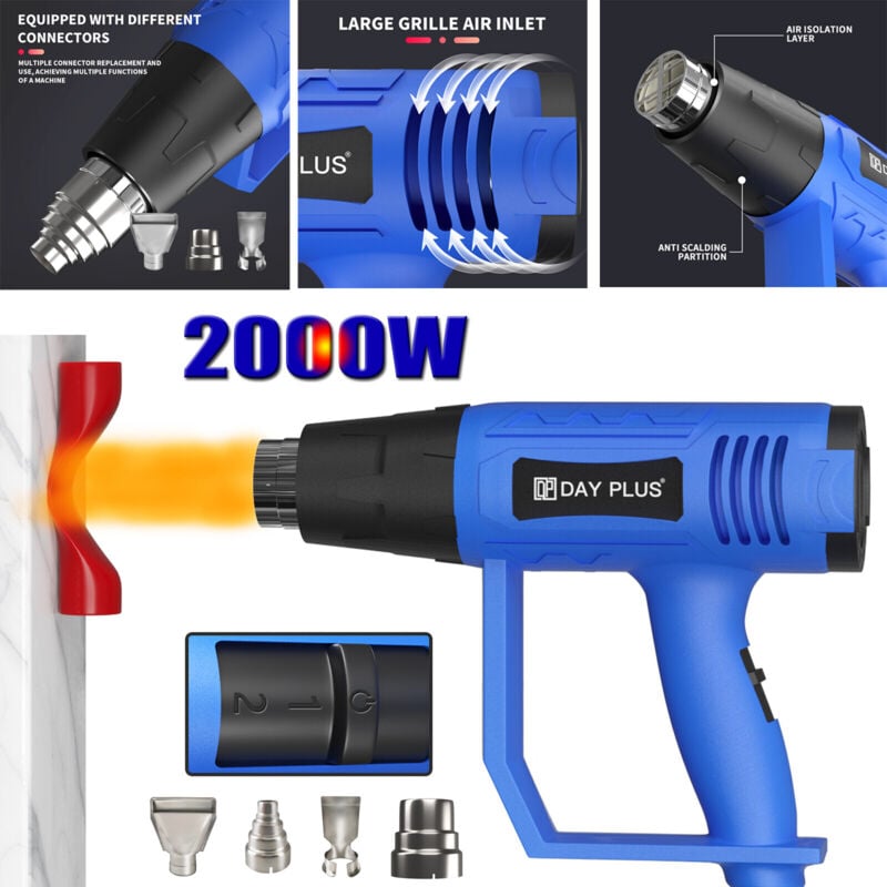 Day Plus - Pistolet à air chaud 2000 Watts ventilateur à air chaud sèche - cheveux à air chaud pistolet à air chaud 2 étapes