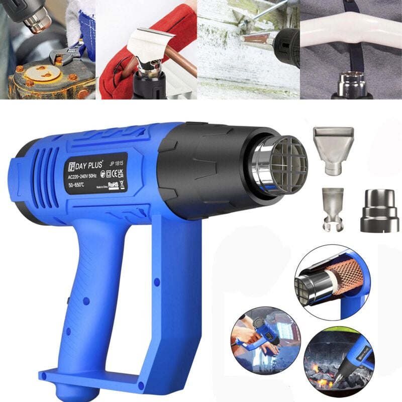 Day Plus - Pistolet à air chaud 2000W à double température Outil électrique 3 buses pour l'atelier