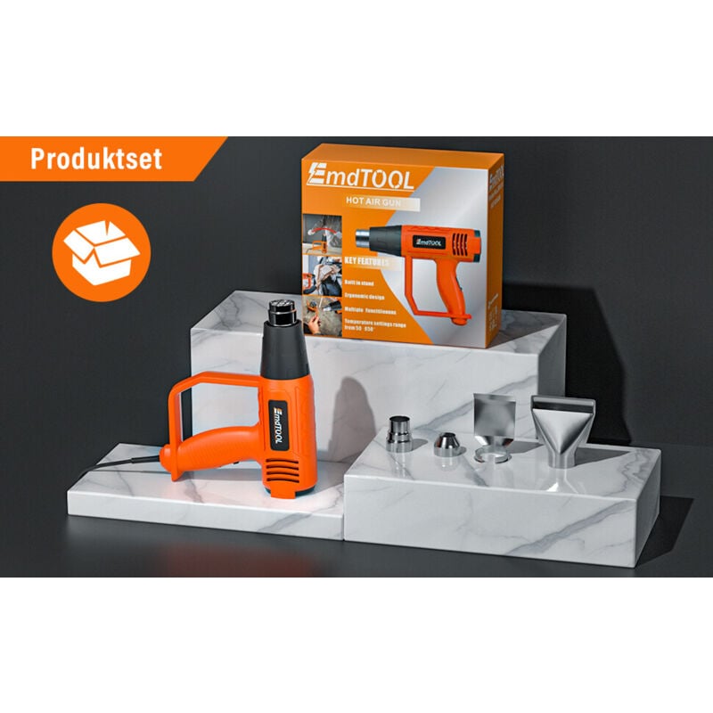 Dayplus - Pistolet à air chaud 2000W Orange pistolet à air chaud 60-600℃ 2 vitesses, 4 buses incluses