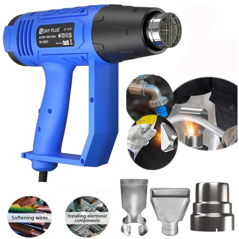Day Plus - Pistolet à air chaud 2000w pour décoller le papier peint 2 températures + 3 buses