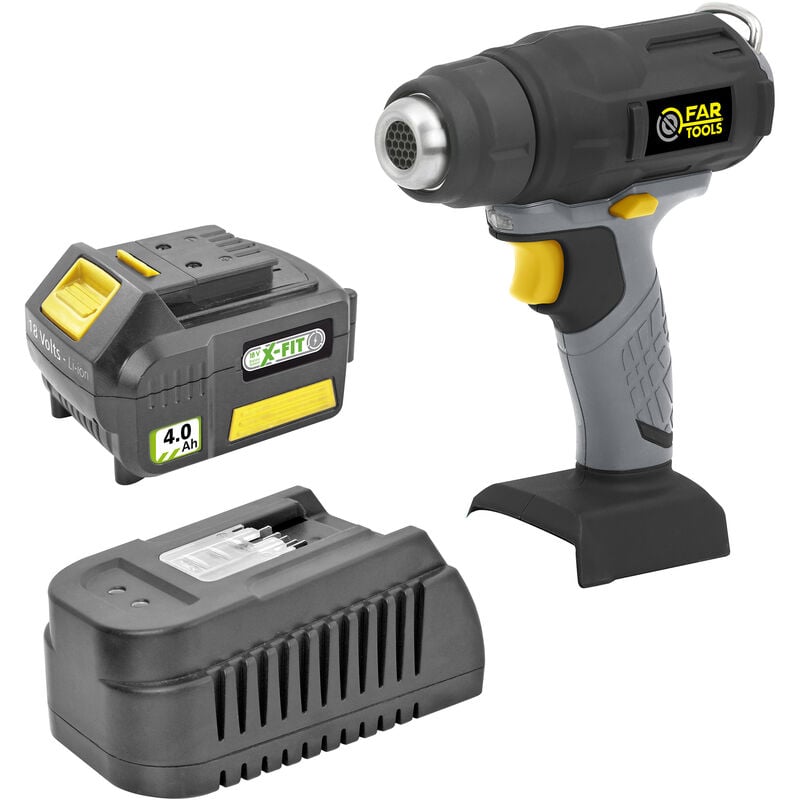 Fartools - kit xf-heatgun Pistolet à air chaud 18V 550°C 200L/min + batterie 4,0Ah + chargeur rapide