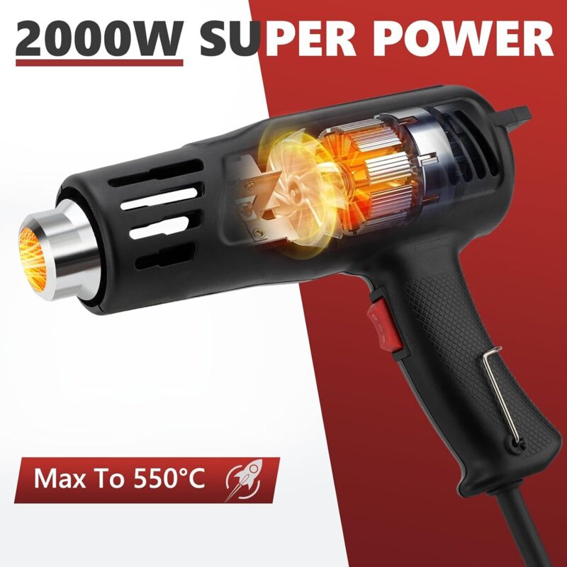 Zoternen - Décapeurs thermiques 1200W Professionnel Pistolet à air chaud, 150550 Température Réglable, Protection de Surcharge, 7 Accessoires