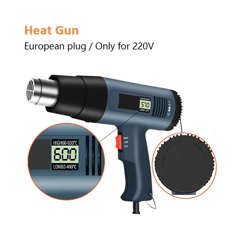 ZVD - Pistolet à Air chaud électrique 220V, 2000W, ue, température réglable, affichage numérique avec buses