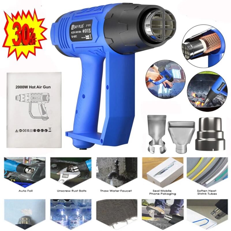 Day Plus - Pistolet à air chaud électronique professionnel 2000W pour décaper la peinture avec 3 buses