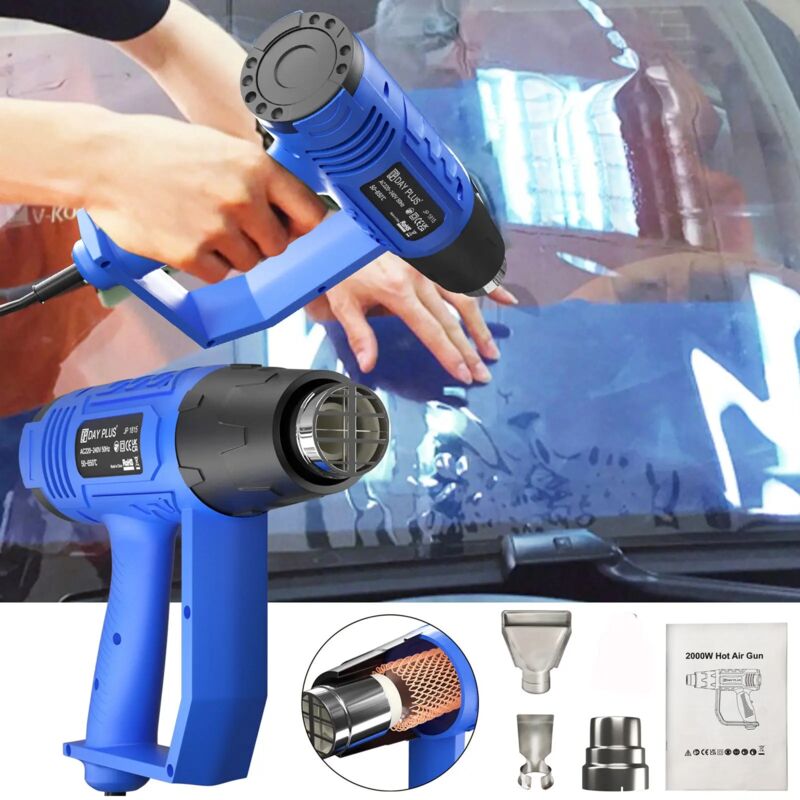 Day Plus - Pistolet à air chaud Pistolet à chaleur 2000W & 3 Buses Décapant Peinture Décapage Rétractation Atelier