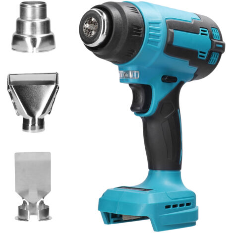 Pistolet à air chaud portable au lithium de 300 W, 380-400 °C, rechargeable, sans fil, à chauffage rapide, robuste, avec 3 buses pour le rétraction de films thermorétractables