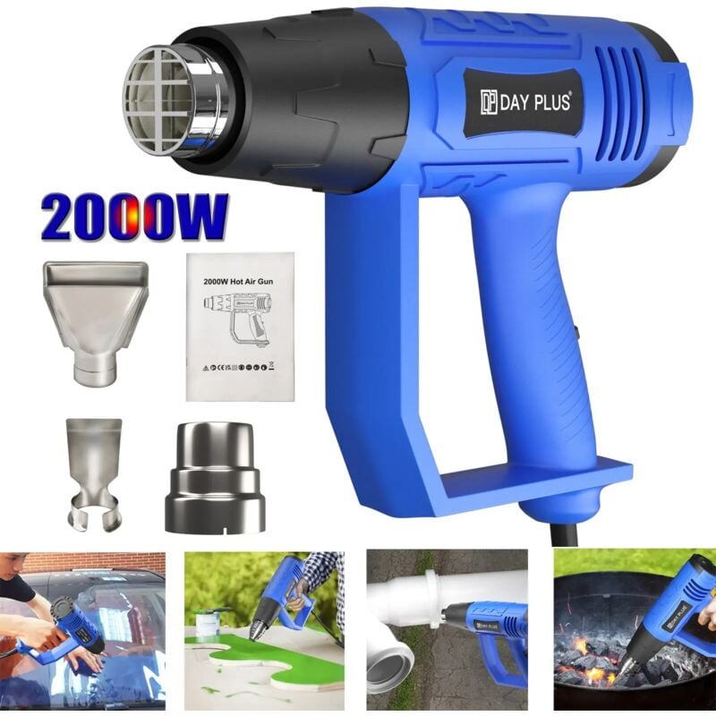 Day Plus - Pistolet à air chaud réglable en température 2000W Pistolet à air chaud électrique Pistolet à chaleur pour emballage thermorétractable
