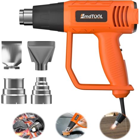 pistolet à air chaud robuste avec double réglage de chauffage 300°C et 600°C protection contre les surcharges / utilisé pour le pelage de peinture, les applications de vinyle, l'artisanat  les résines